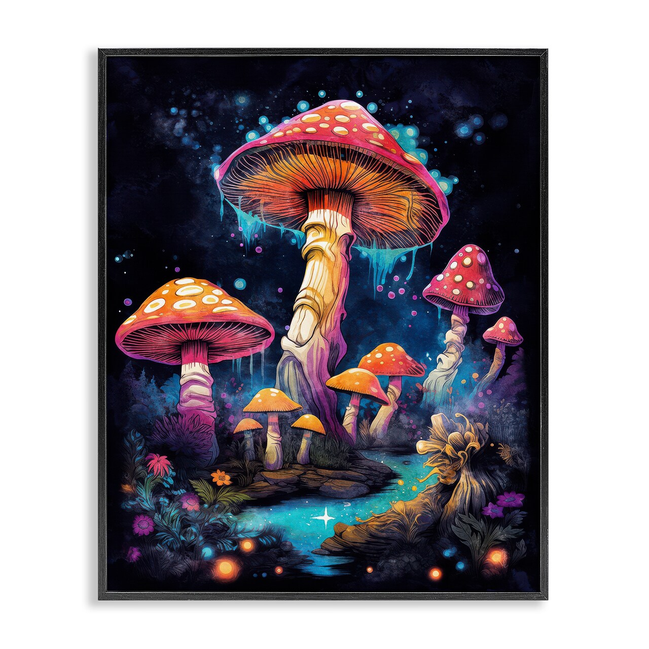 Stupell Industries Psychedelic Mushroom Scene Framed Giclee Wall Art Design by Nina Blue